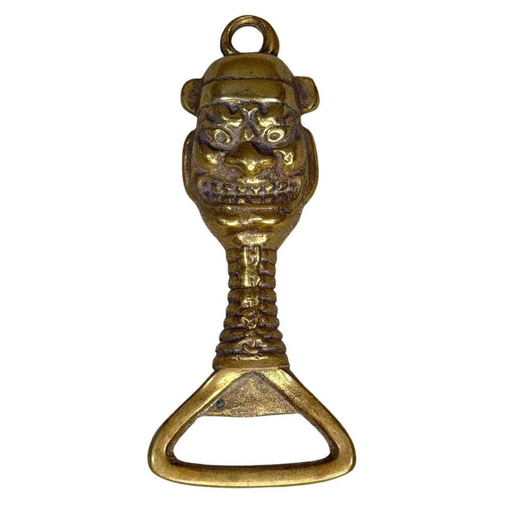 Vintage Brass Tiki Face Bottle Opener‎ | Tribal Folk Art Bar Tool Wall Hanging